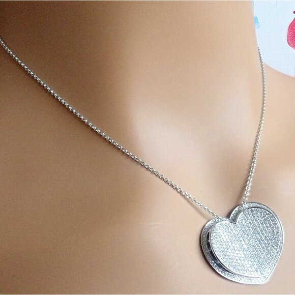 New! Authentic Pasquale Bruni 18k White Gold 2.02ct Pave Diamond Heart Necklace - Picture 4 of 16